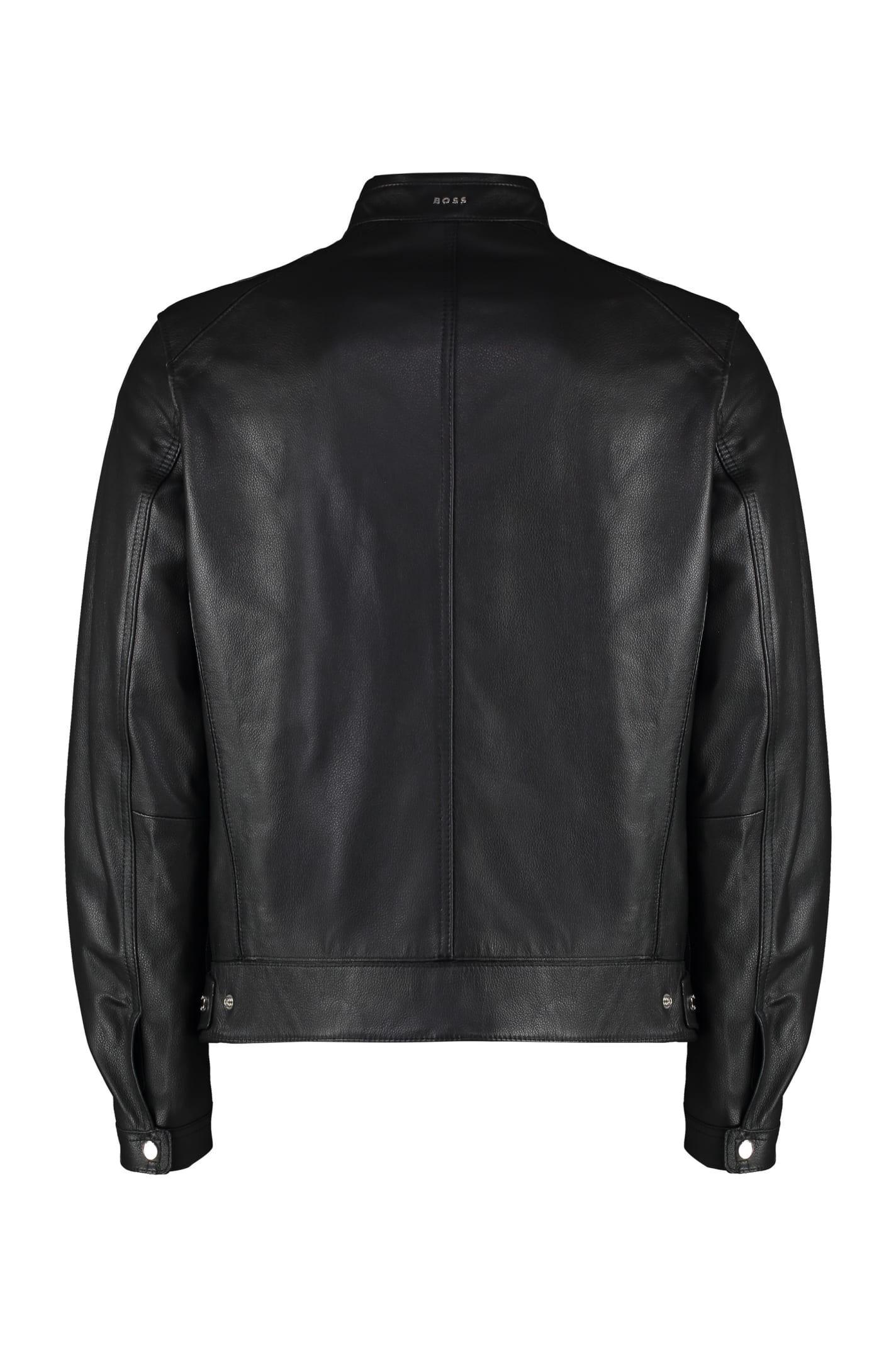 Regular-fit Jacket In Grained Leather In Black Product Image