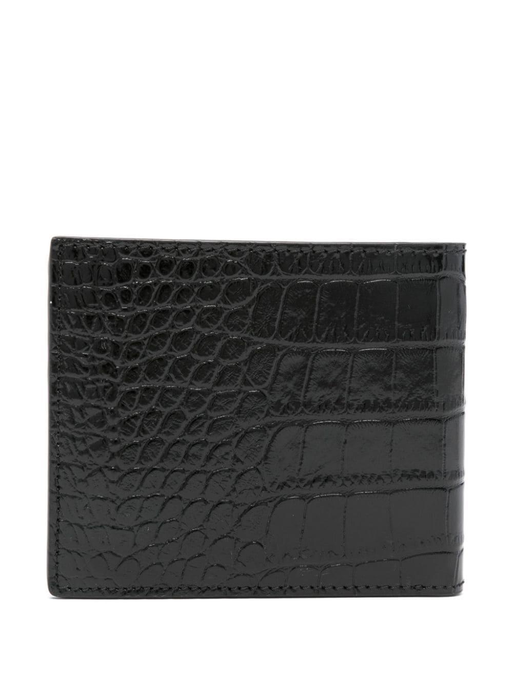 Shiny Printed Croc T Line Classic Bifold Wallet In Black Product Image