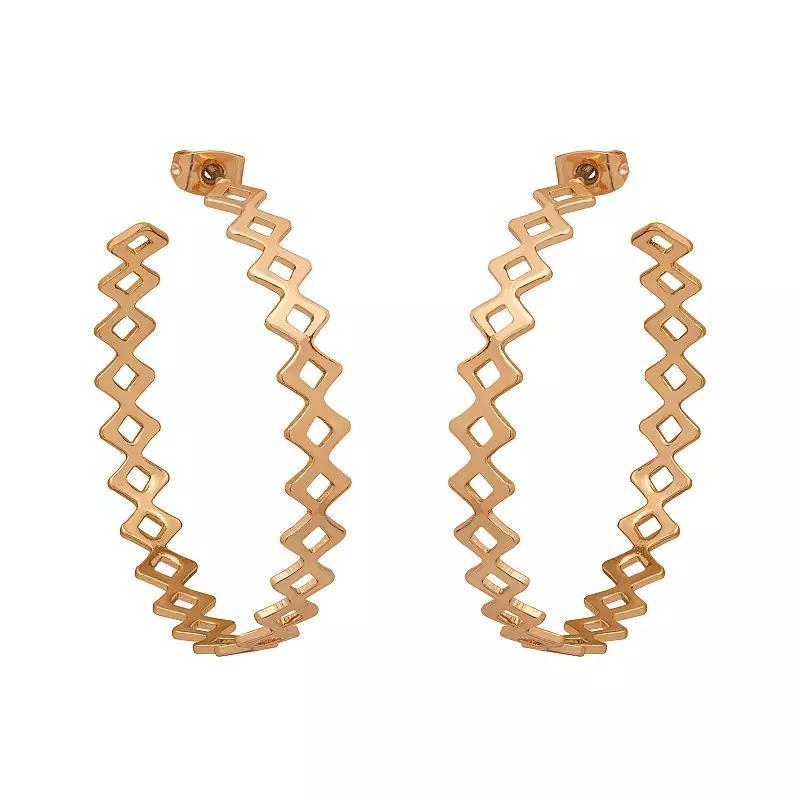 Emberly Gold Tone Diamond Chain Hoop Earrings, Womens Product Image