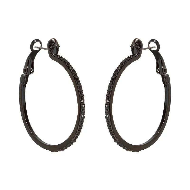 Emberly Hematite Black Crystal Medium Hoop Earrings, Womens Product Image