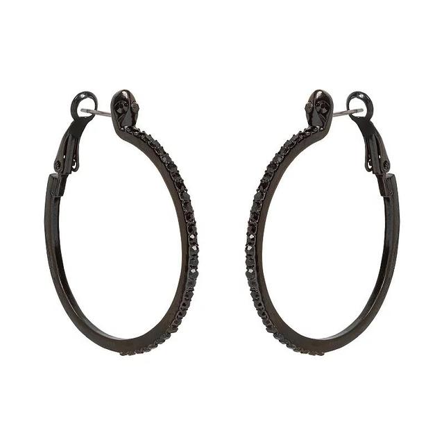 Emberly Hematite Black Crystal Medium Hoop Earrings, Womens Product Image