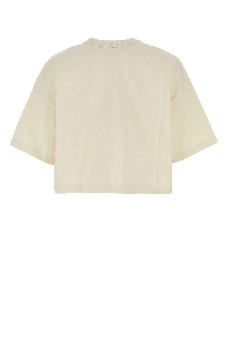 Cropped T-shirt With Leather Detail In White Product Image