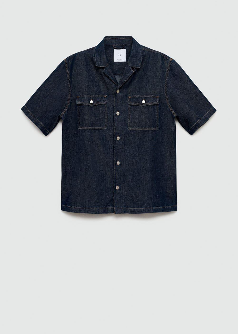 MANGO MAN - Cotton linen denim shirt open blueMen Product Image