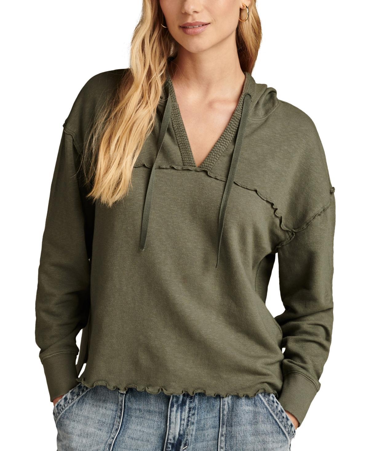 Lucky Brand Womens Lettuce-Edge Knit Hoodie Product Image