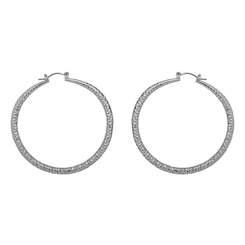 Emberly Silver Tone Crushed Texture Oversized Hoop Earrings, Womens, None Product Image