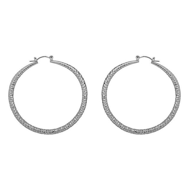 Emberly Silver Tone Crushed Texture Oversized Hoop Earrings, Womens, None Product Image