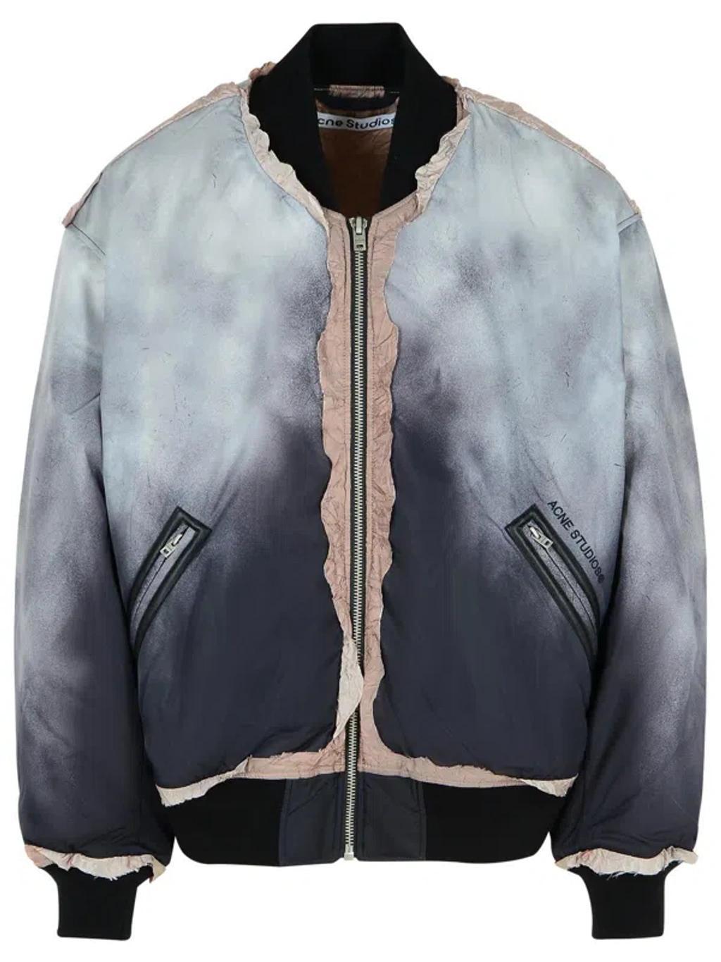 Distressed-effect Bomber Jacket In Faded Black Product Image