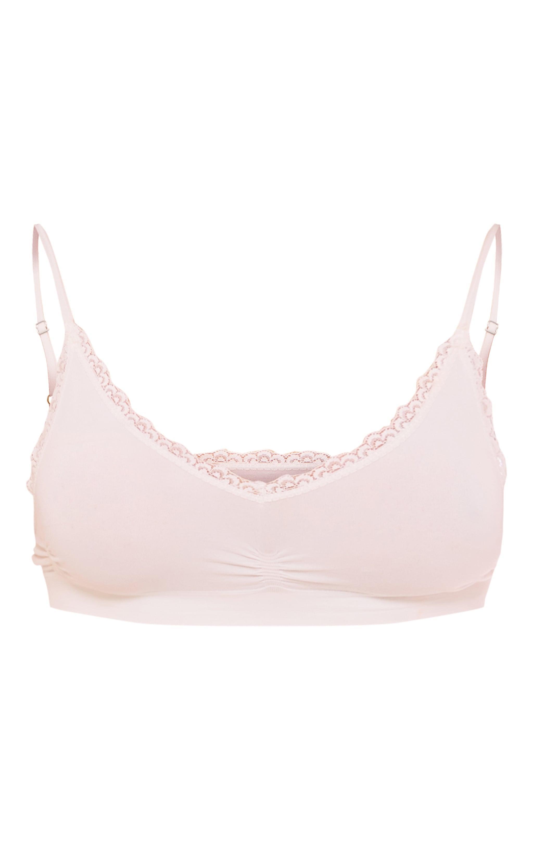 Cream Lace Trim Seamless Ruched Bralette Product Image