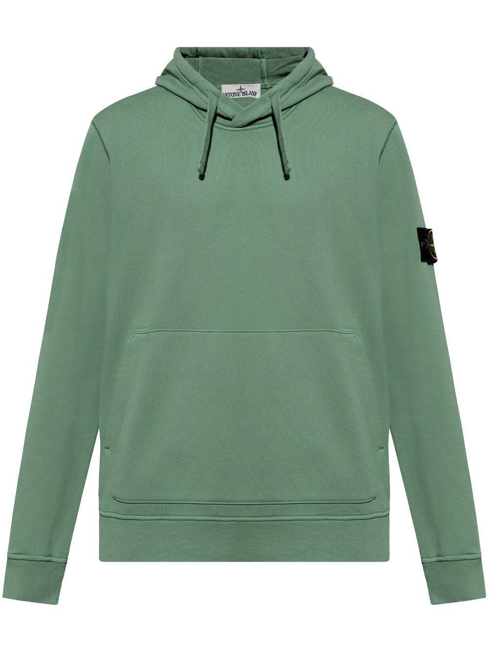 STONE ISLAND Compass-badge Cotton Hoodie In Green Product Image