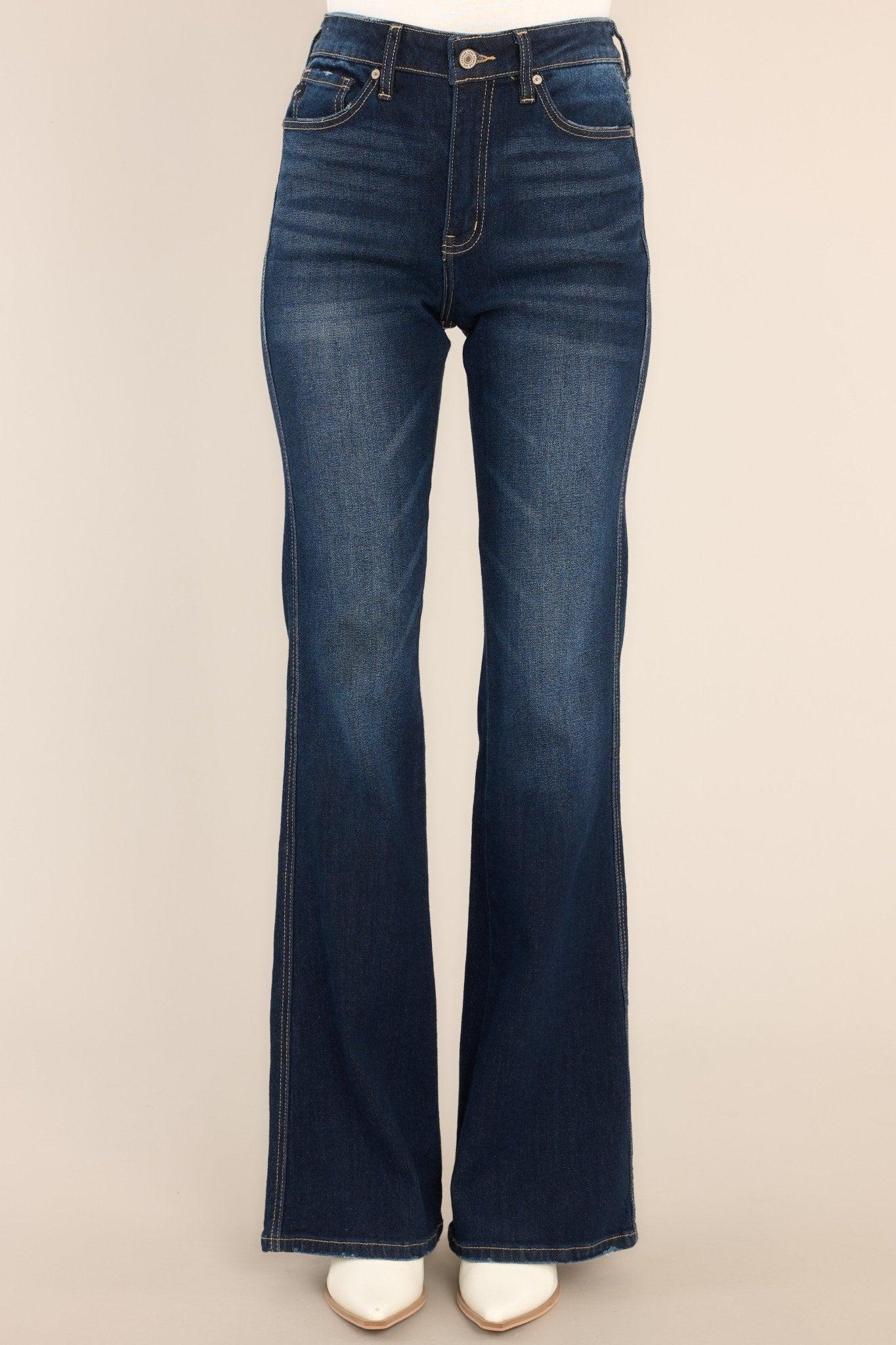 Everything Counts Dark Wash Stretch Flare Leg Jeans Product Image