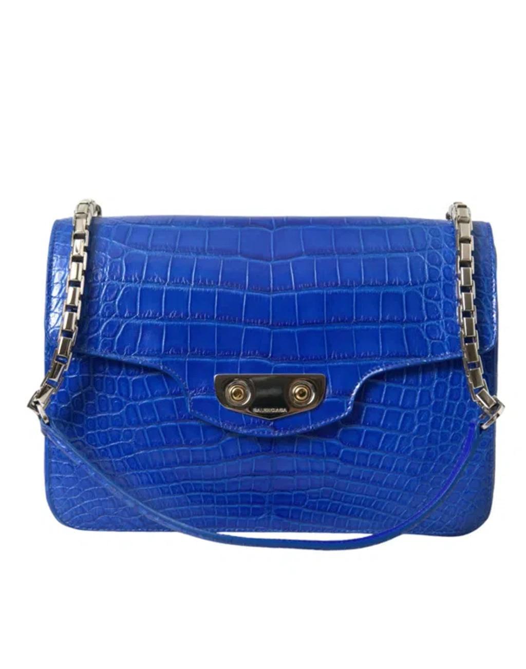 BALENCIAGA Chic Alligator Skin Chain Shoulder Bag In Blue Product Image