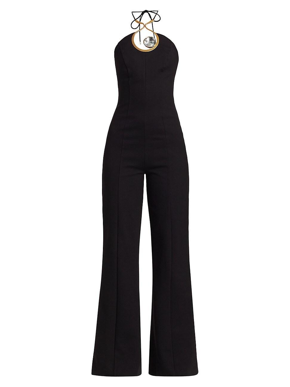 Womens Crystal Cut-Out Halter Jumpsuit Product Image