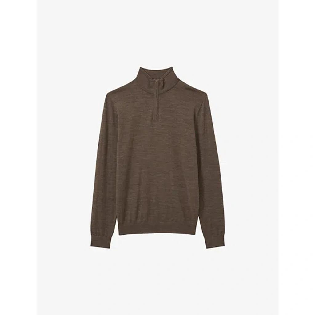 REISS Blackhall Merino Wool Slim Fit Quarter Zip Sweater In Dark Brown Melange Product Image