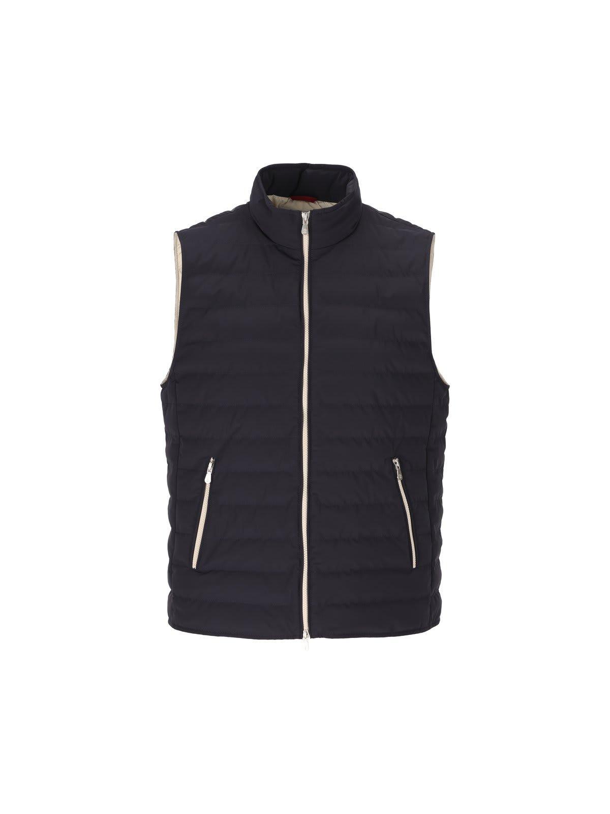 BRUNELLO CUCINELLI Quilted Zipped Gilet In Colored Blue+linseed Product Image