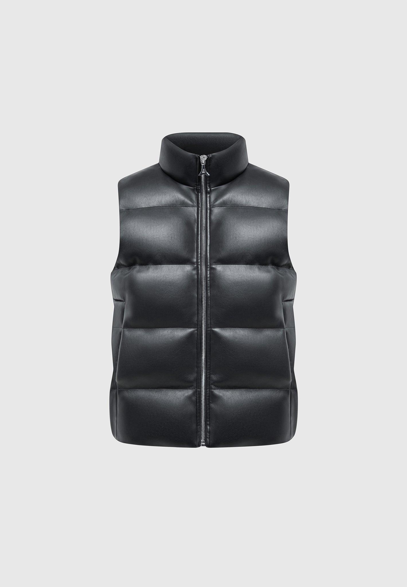 Leather Puffer Gilet - Black Male Product Image