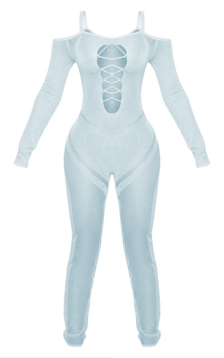 Petite Light Blue Knitted Sheer Jumpsuit Product Image