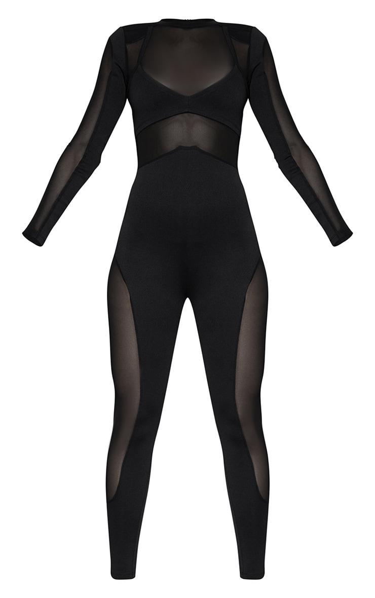 Black Long Sleeve Mesh Panelled Jumpsuit  Product Image