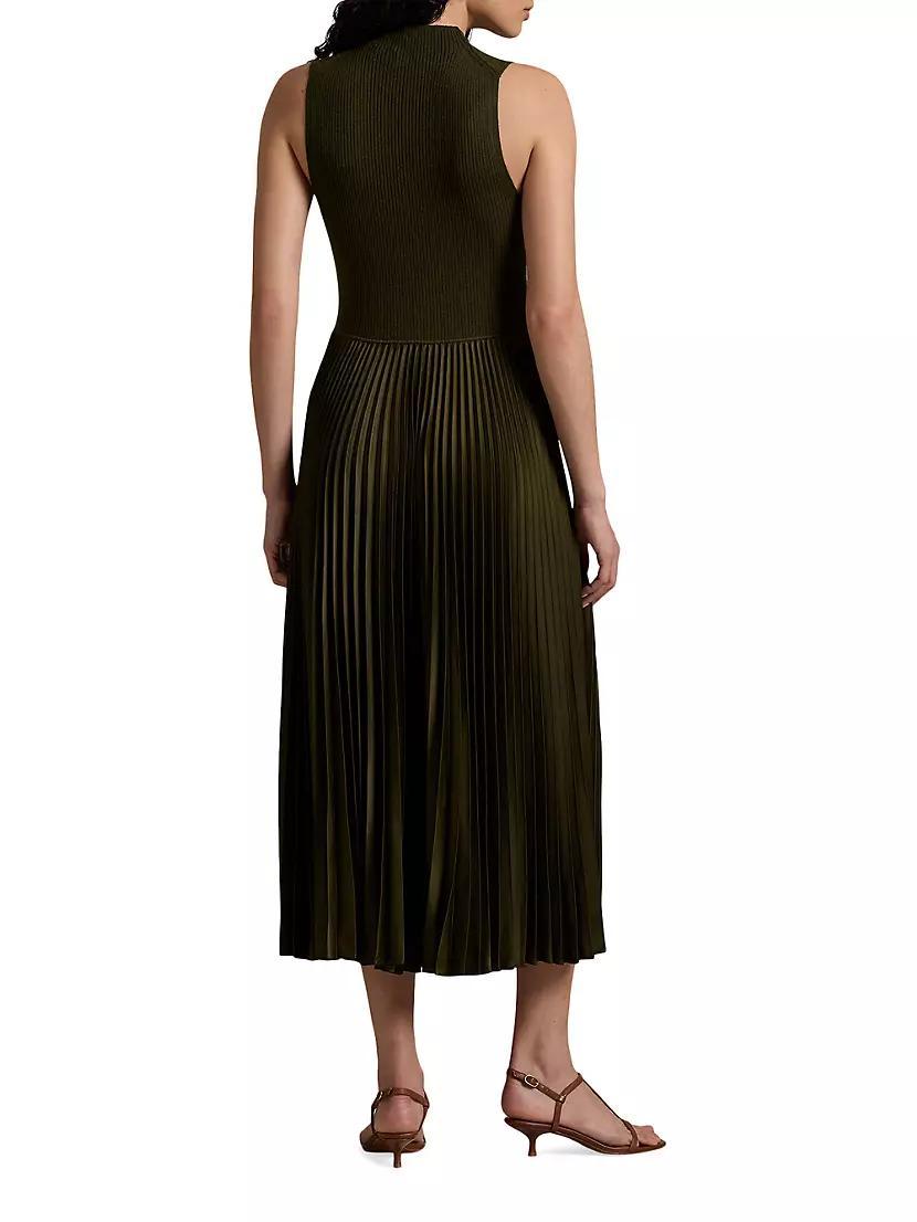 Pleated Sleeveless Mock Turtleneck Midi-Dress Product Image