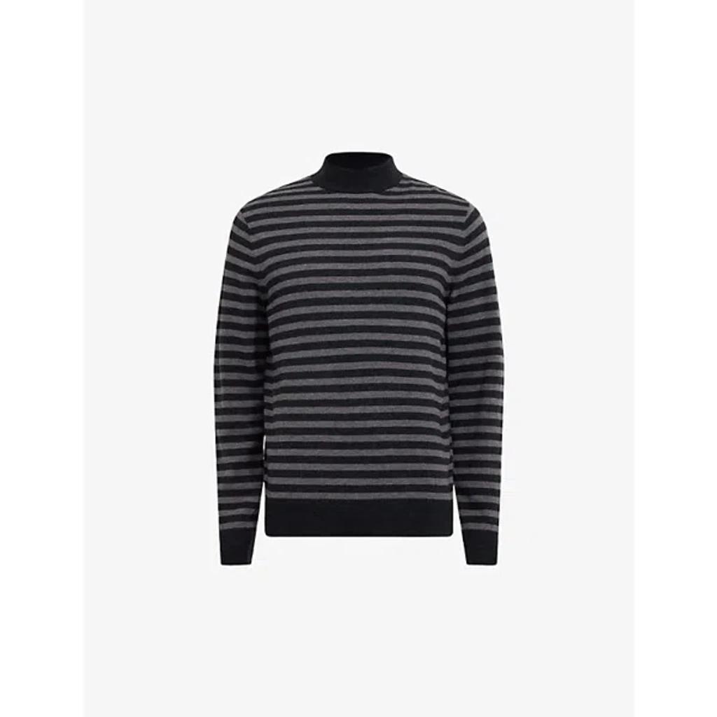 ALLSAINTS Andi Stripe Wool Blend Mock Neck Sweater In Charcoal/black Product Image