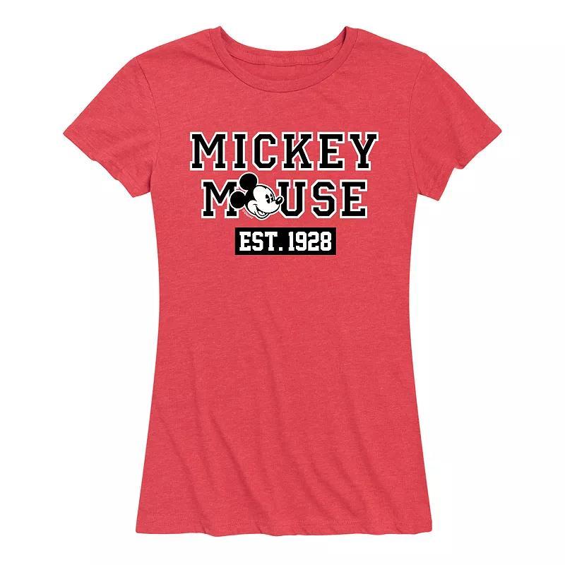 Disneys Mickey Mouse Womens Est. 1928 Graphic Tee Grey Dark Red Product Image