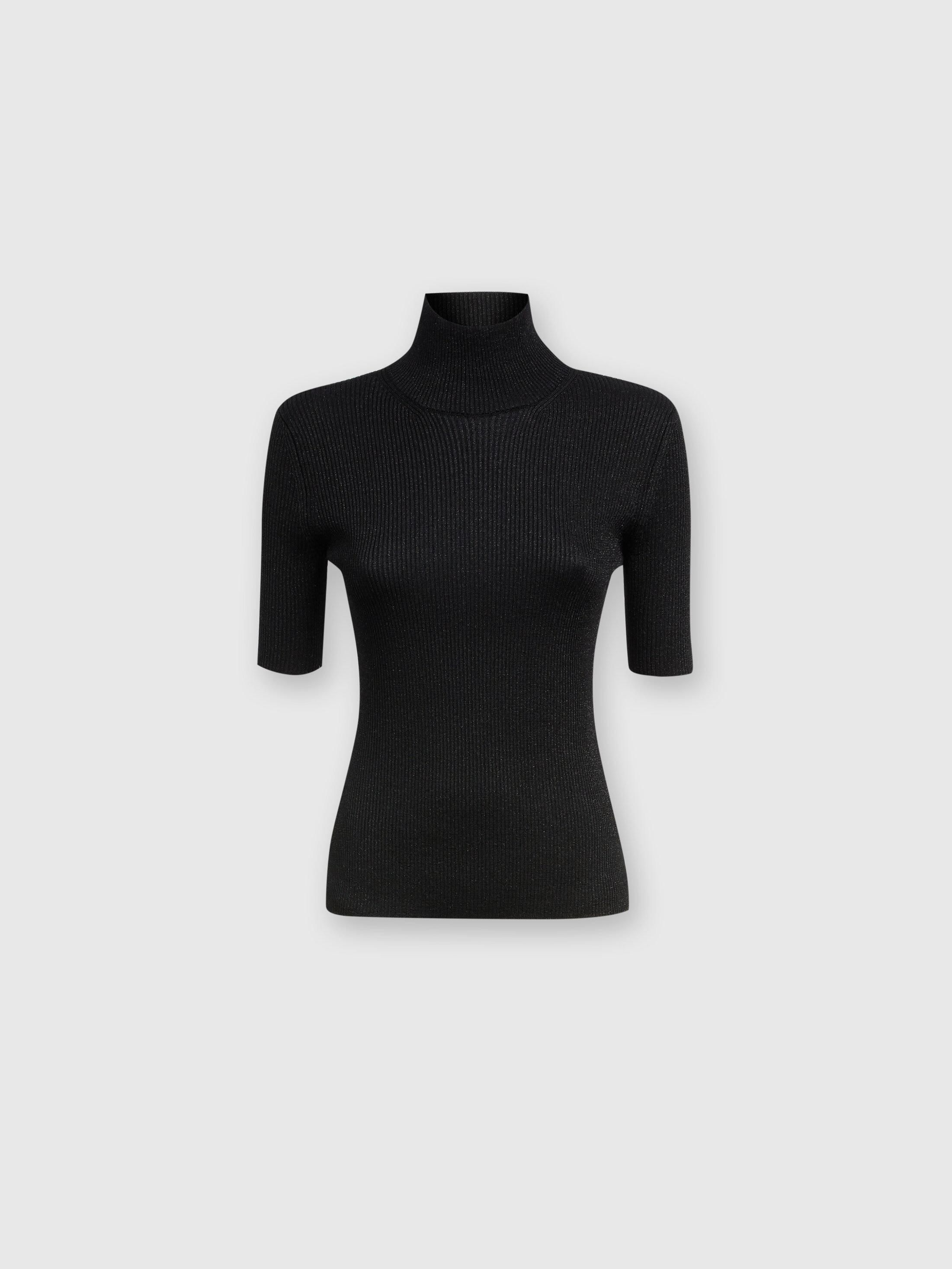 Short-sleeved turtleneck in glitter-effect viscose Product Image