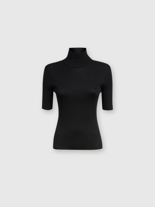 Short-sleeved turtleneck in glitter-effect viscose Product Image