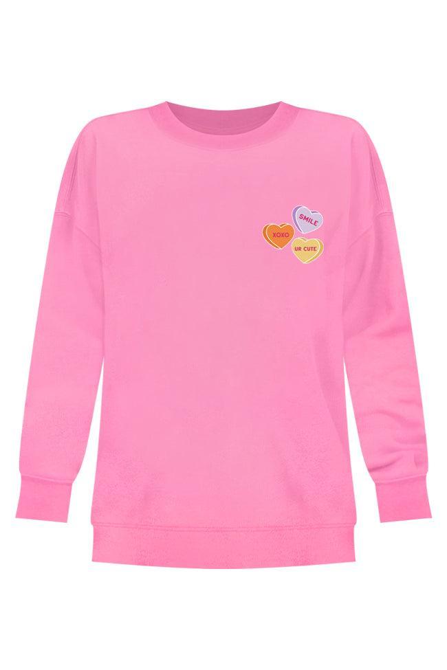 Candy Hearts Conversation Pink Oversized Graphic Sweatshirt SALE Product Image