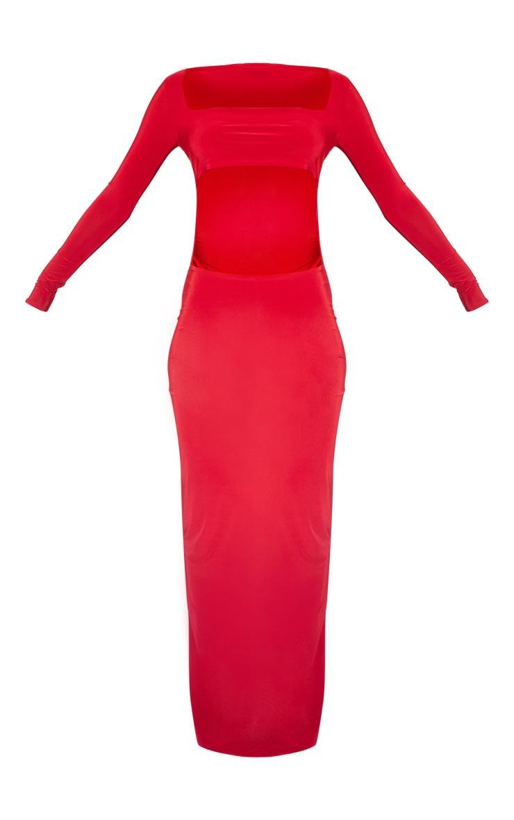 Cherry Red Cut Out Detail Long Sleeve Maxi Dress Product Image