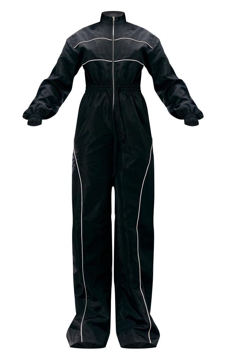 Black Shell Panelling Zip Detail Jumpsuit Product Image