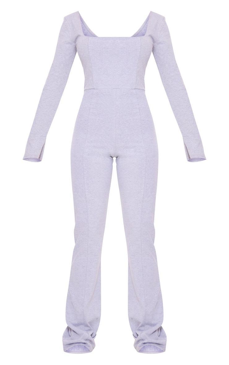 Grey Marl Cotton Detail Flare Leg Jumpsuit Product Image