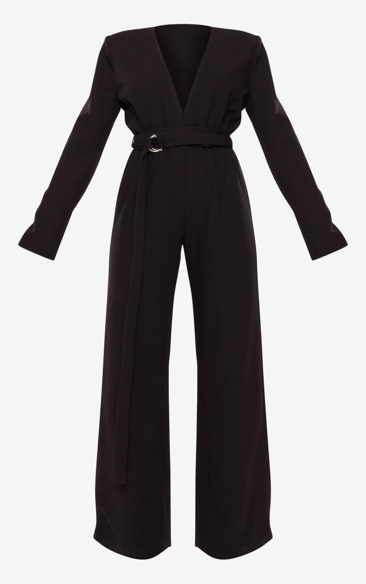 Black Strap Detail Cross Over Wide Leg Jumpsuit Product Image