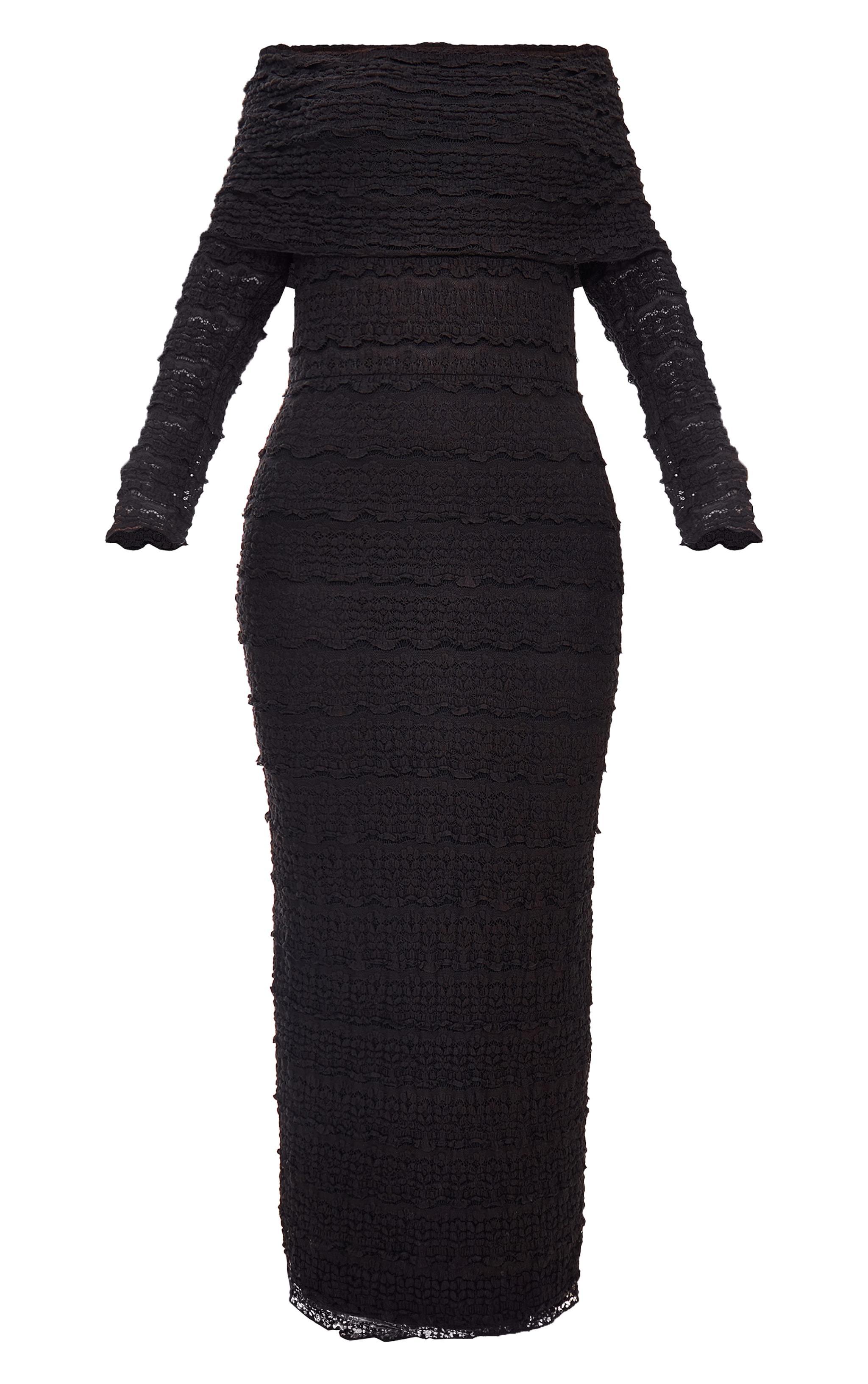 Black Textured Bardot Maxi Dress Product Image