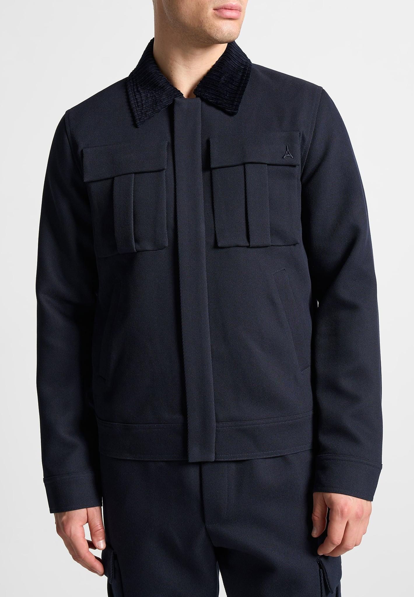 Twill Trucker Jacket with Velvet Collar - Navy Male Product Image