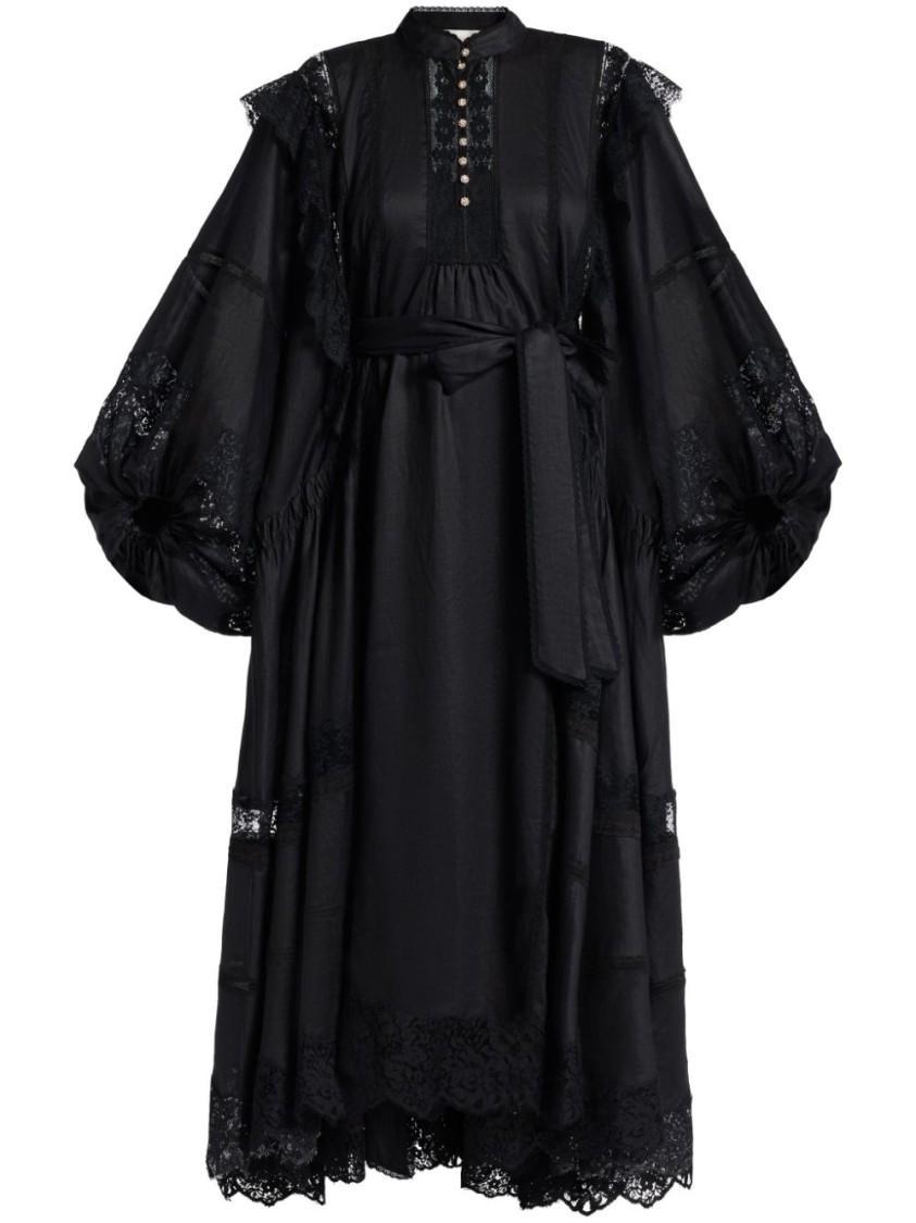 ZIMMERMANN Maxi Dress With Button Front And Tied Waist In Black Product Image