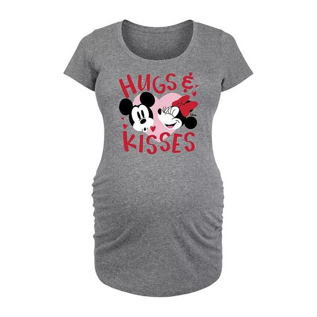 Disneys Mickey & Minnie Mouse Maternity Hug & Kisses Graphic Tee, Womens Grey Gray Product Image