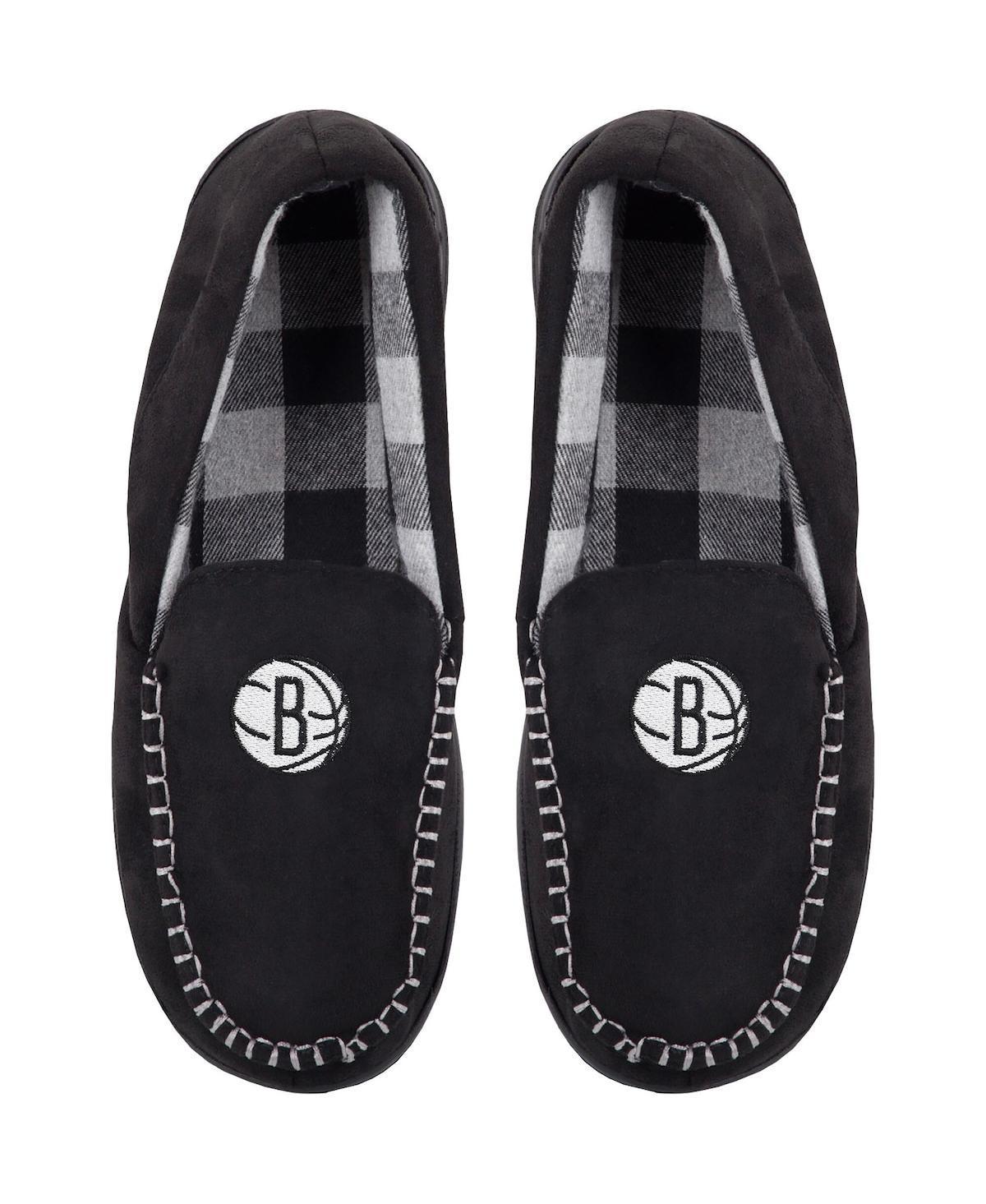 Mens FOCO Brooklyn Nets Team Logo Flannel Moccasin Slippers Product Image