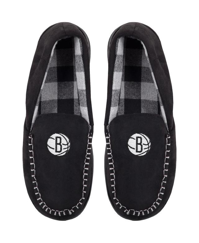 Mens FOCO Brooklyn Nets Team Logo Flannel Moccasin Slippers Product Image