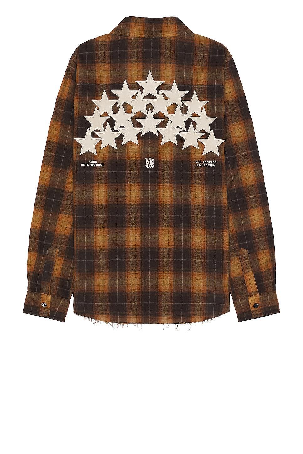 Amiri Star Leather Flannel Shirt in Brown Product Image