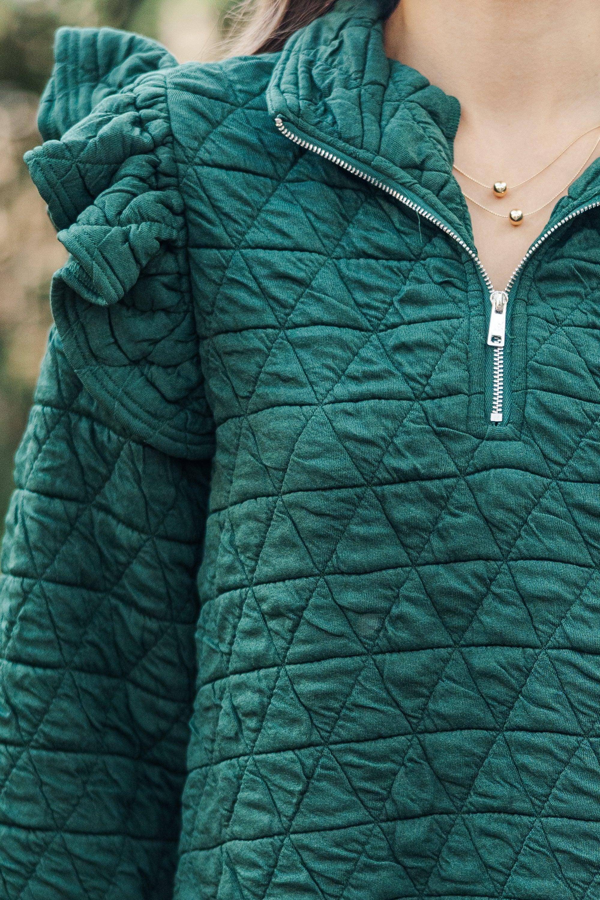 Just In Time Hunter Green Quilted Pullover Female Product Image