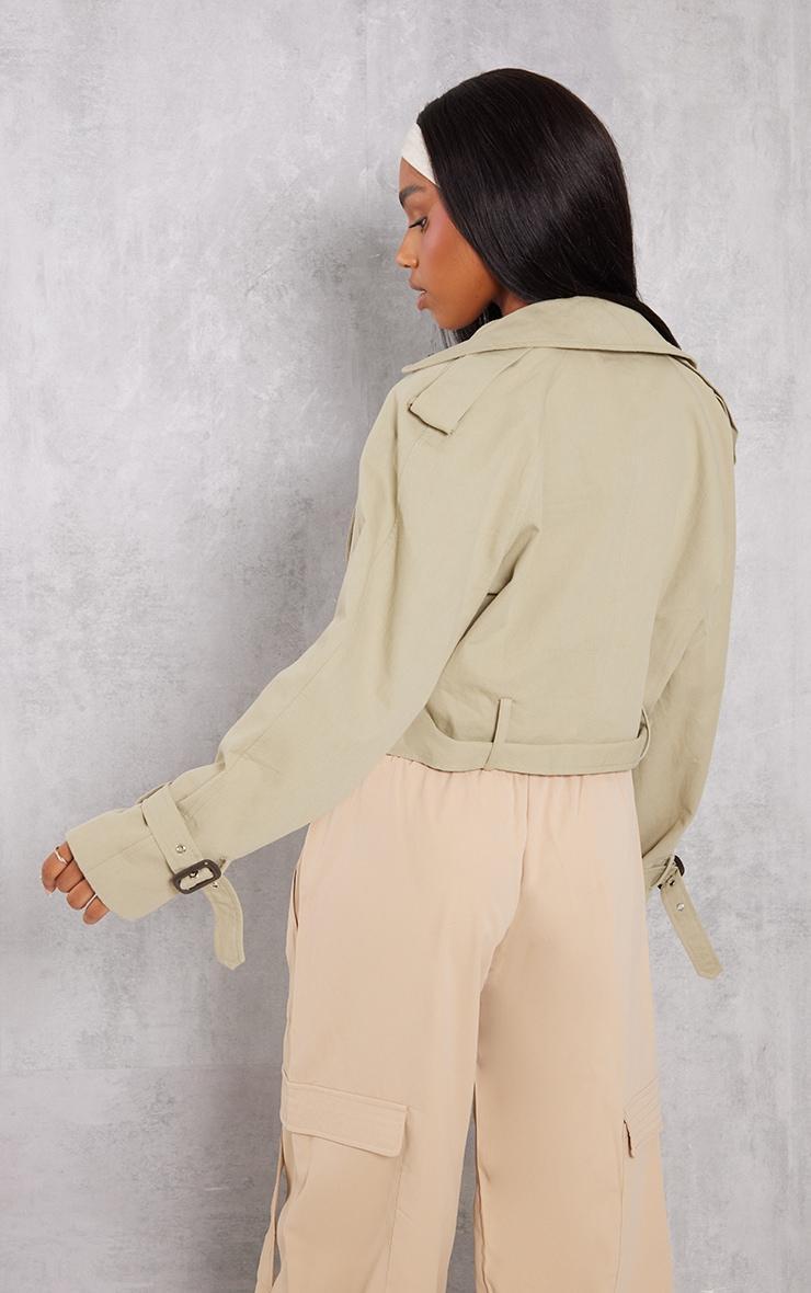 Light Khaki Cropped Belted Hem Trench Coat Product Image