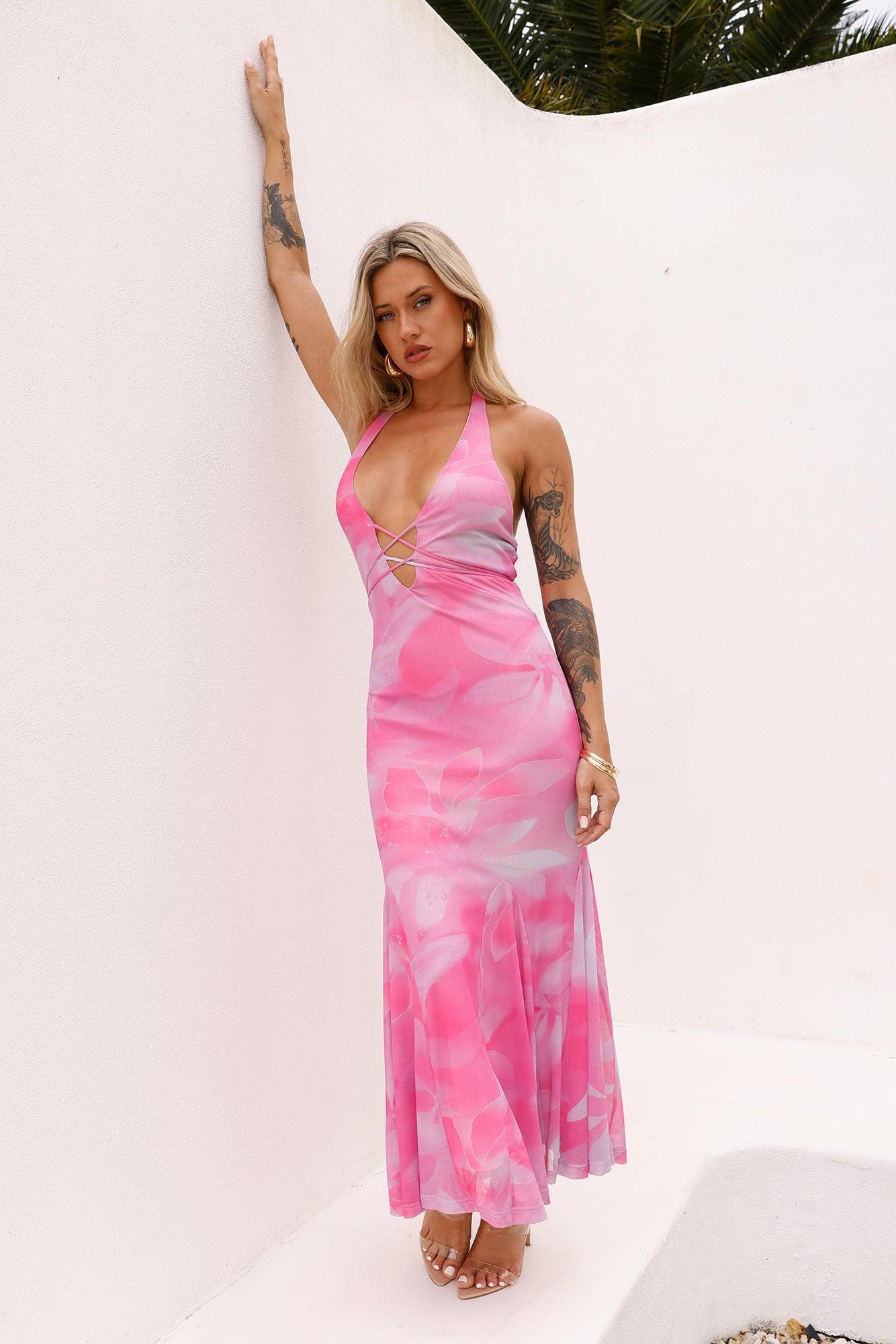 Passionate Goals Halter Maxi Dress Pink Product Image