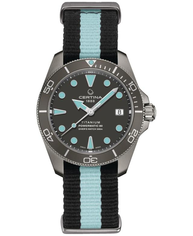 Certina Womens Swiss Automatic Ds Action Diver Black & Blue Stripe Synthetic Strap Watch 38mm Product Image