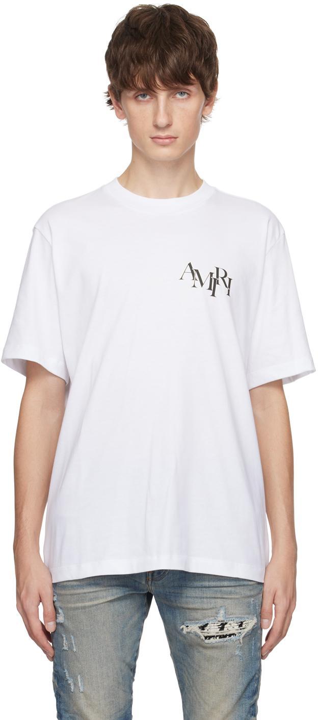 White Printed T-shirt In White/black Product Image