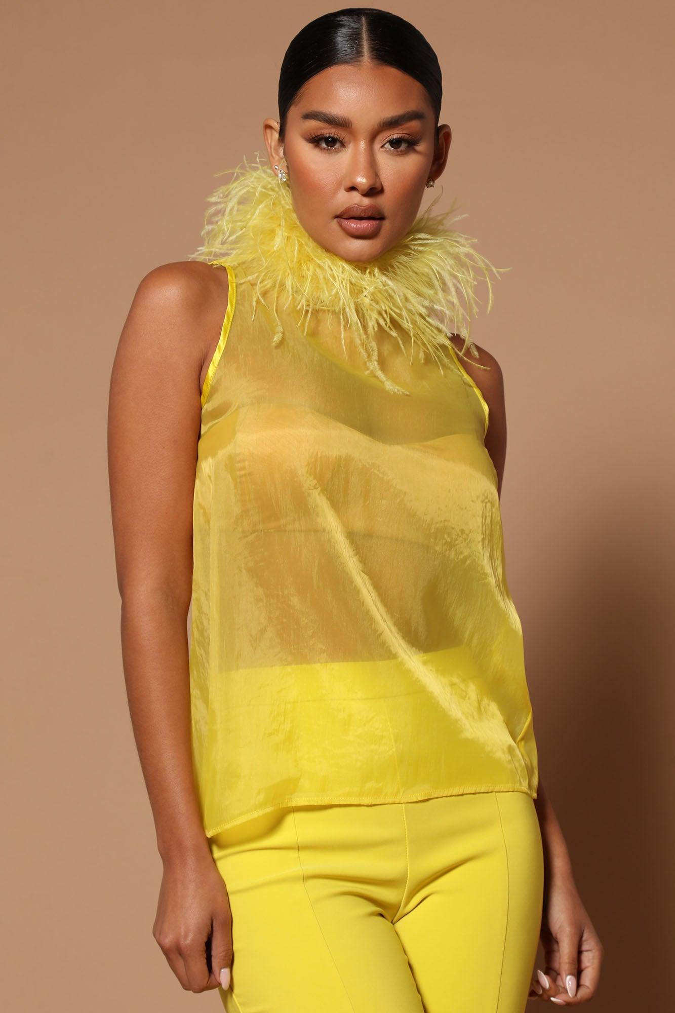 Jessica Feather Collar Tank Top - Chartreuse Product Image