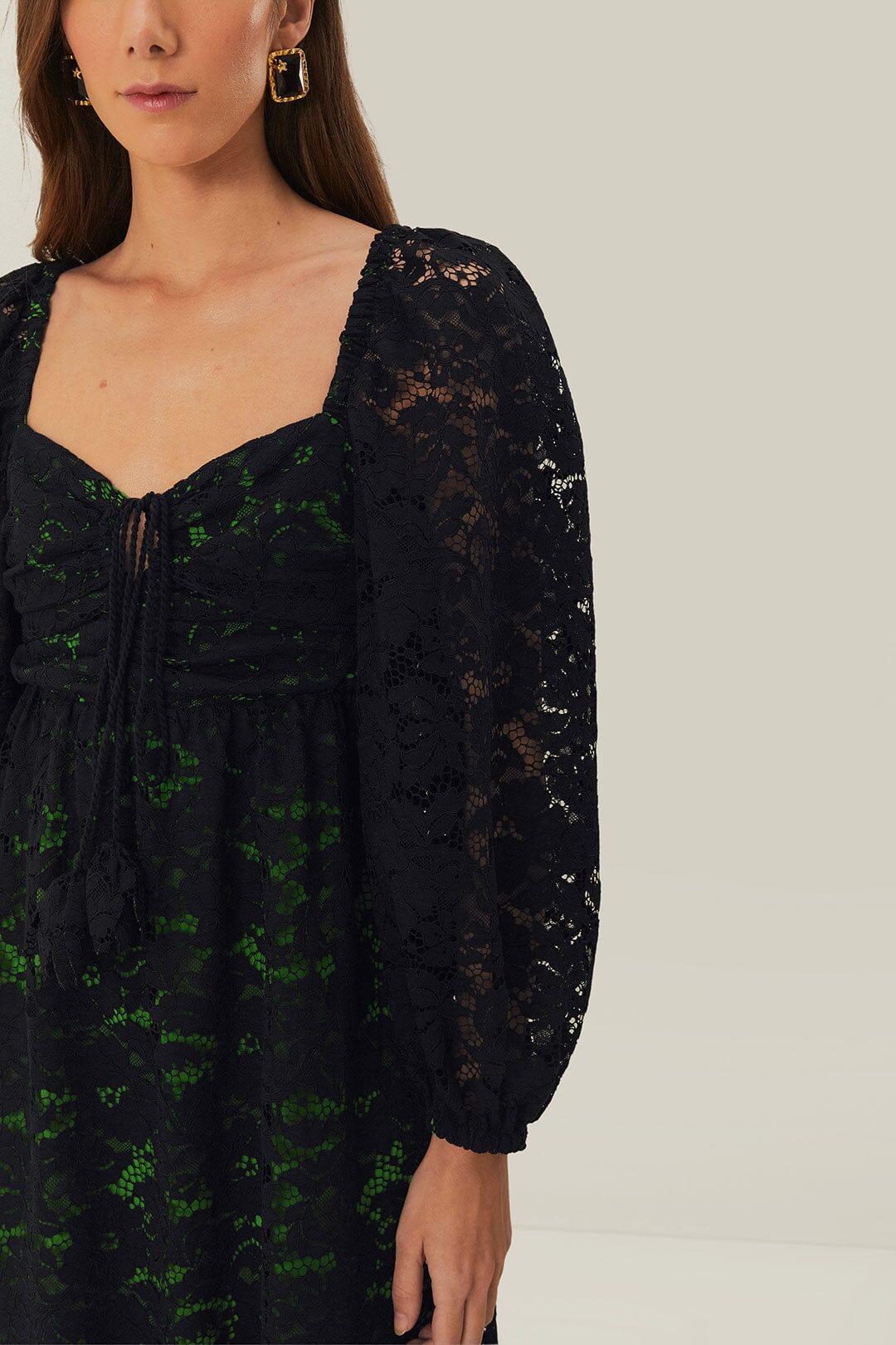 Black Lace Long Sleeve Midi Dress Product Image