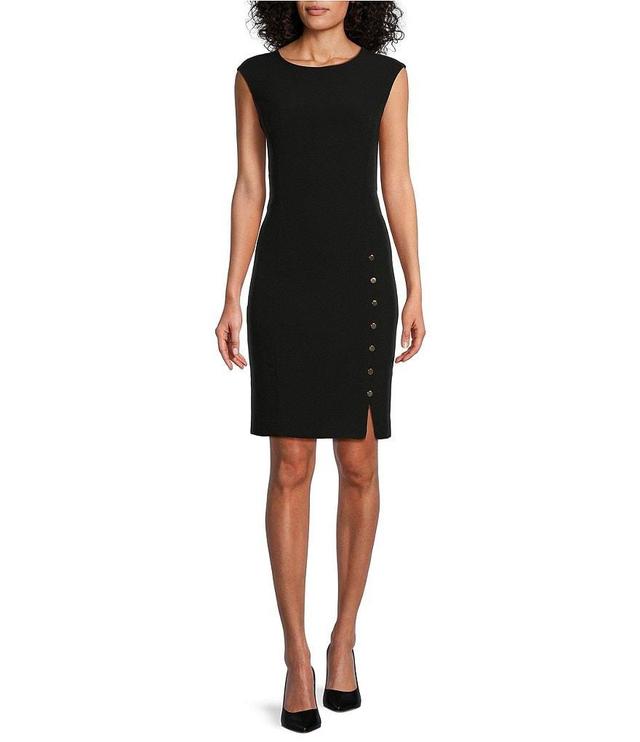 Kasper Stretch Crepe Crew Neckline Cap Sleeve Studded Sheath Dress Product Image