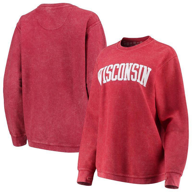 Womens Pressbox Wisconsin Badgers Comfy Cord Vintage Wash Basic Arch Pullover Sweatshirt Product Image