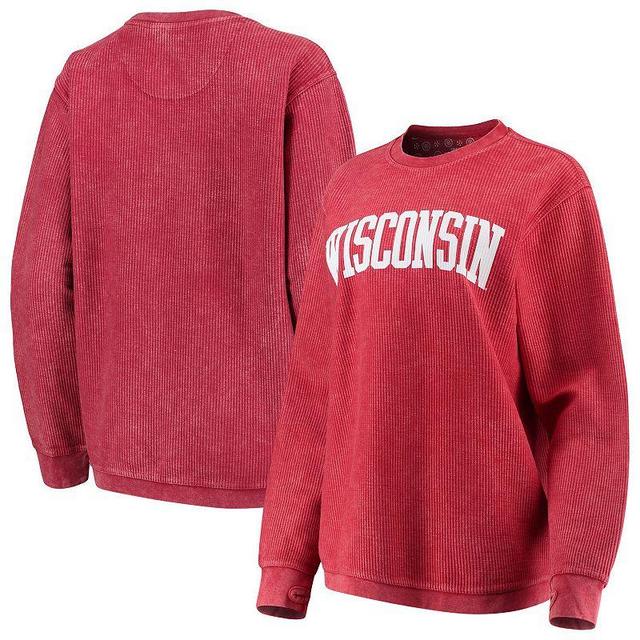 Womens Red Wisconsin Badgers Comfy Cord Vintage-Like Wash Basic Arch Pullover Sweatshirt Product Image