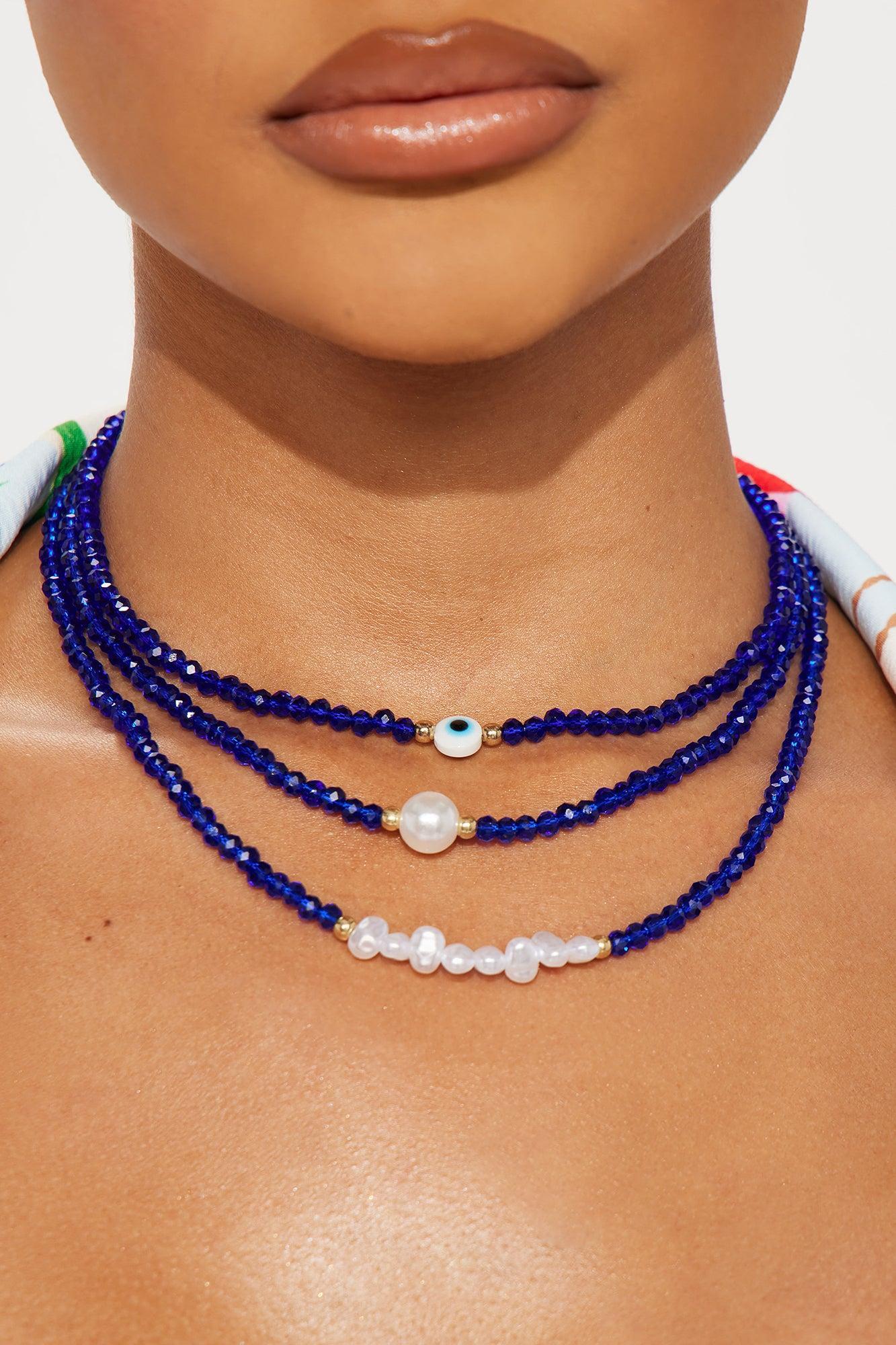 Pearl Of Wisdom Layered Necklace - Blue Product Image