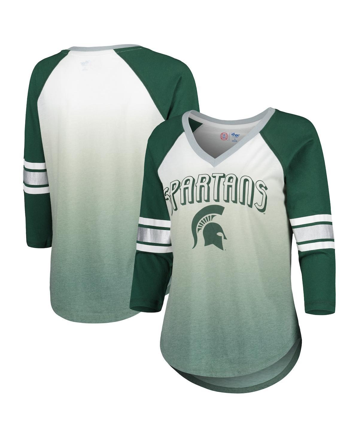 Womens G-III 4Her by Carl Banks /Green Michigan State Spartans Lead Off Ombre Raglan 3/4-Sleeve V-Neck T-Shirt Product Image